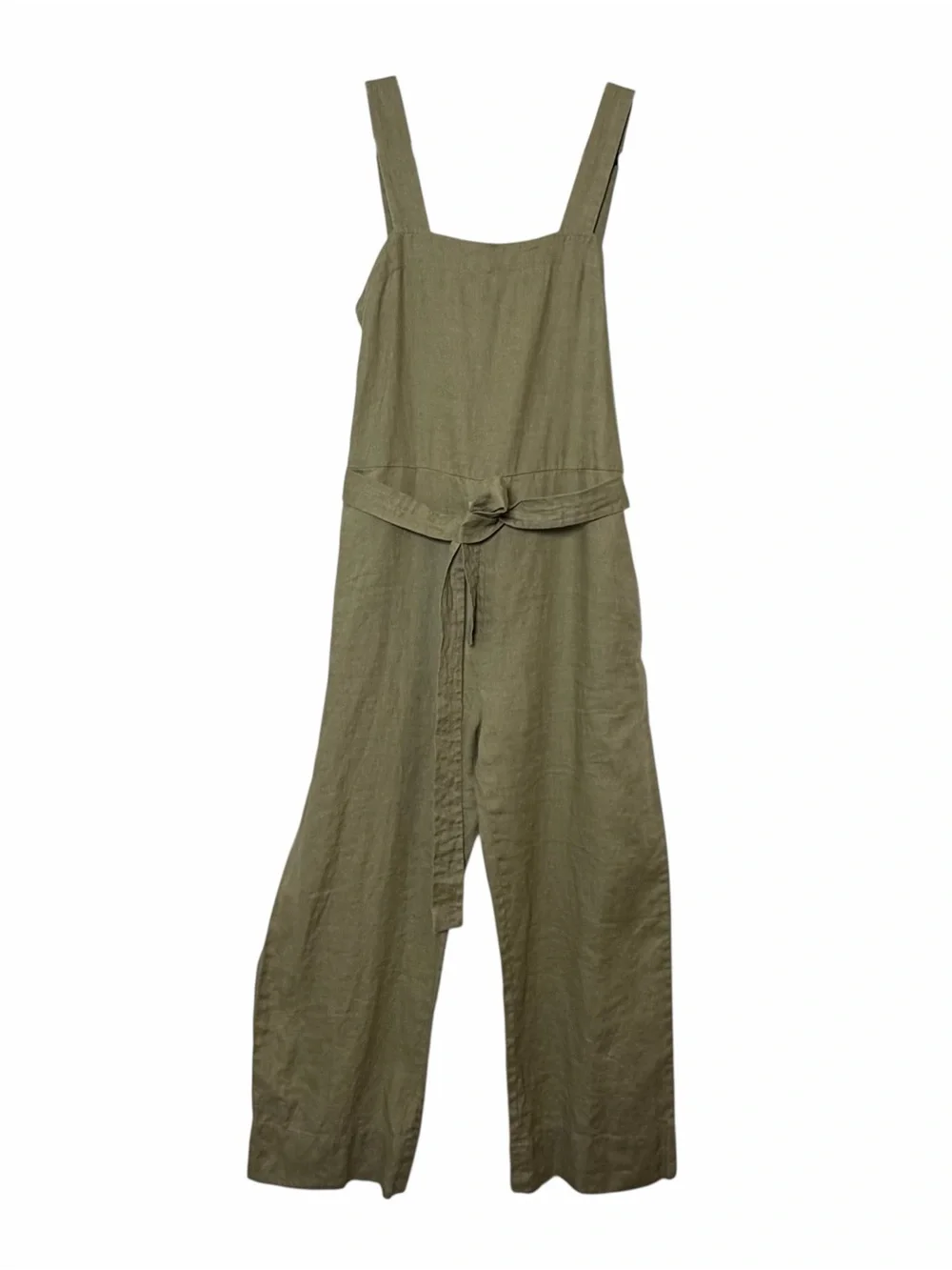 Quince European Linen Square Neck Jumpsuit Olive Green Small